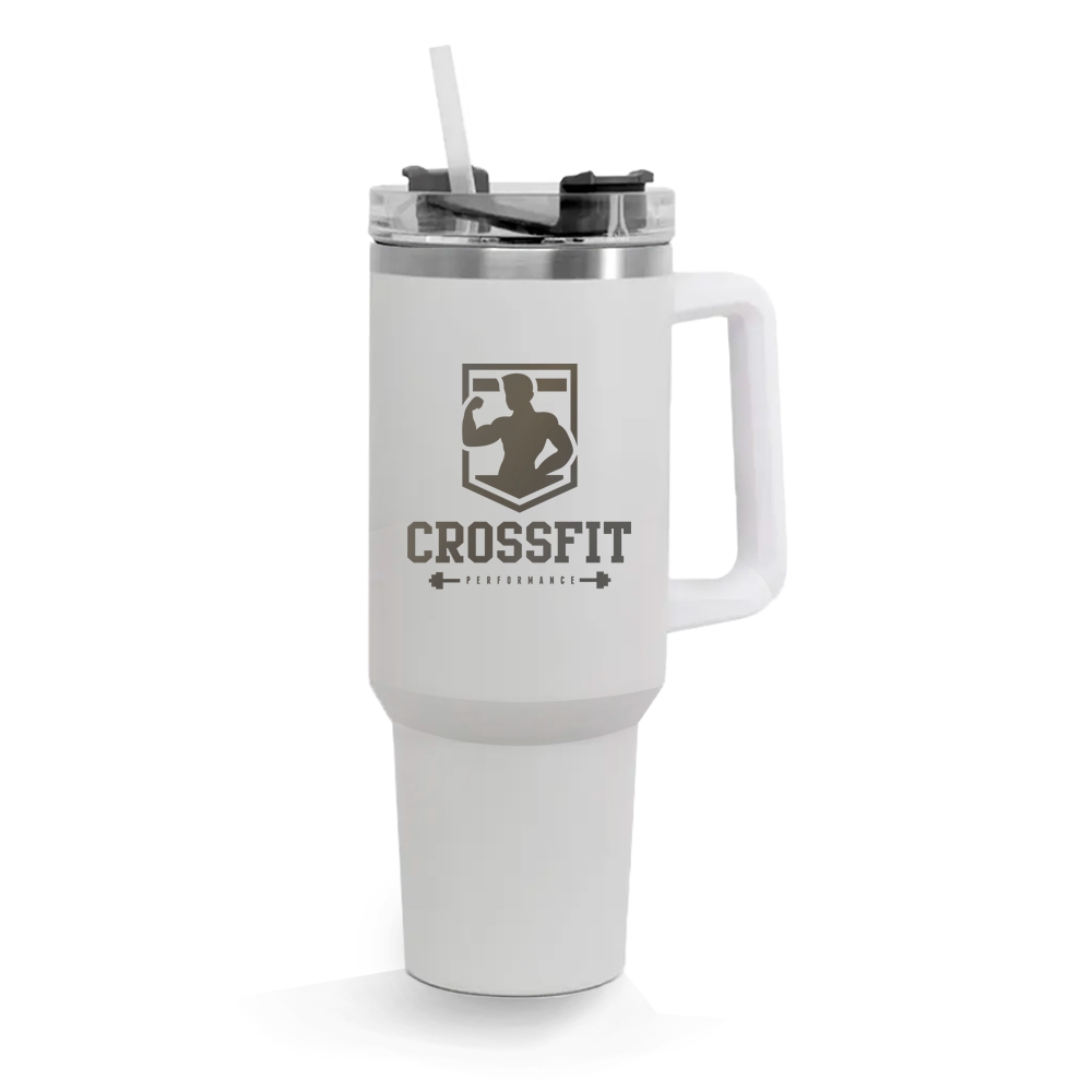 Copos Térmicos Modelo Quench Pro Tampa Acrílica Gravação Frontal 1200ml Branco