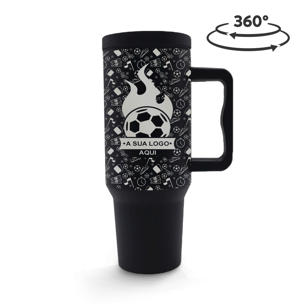 Copos Térmicos Modelo Quench Pro Tampa Lisa Gravação 360 1200ml Preto