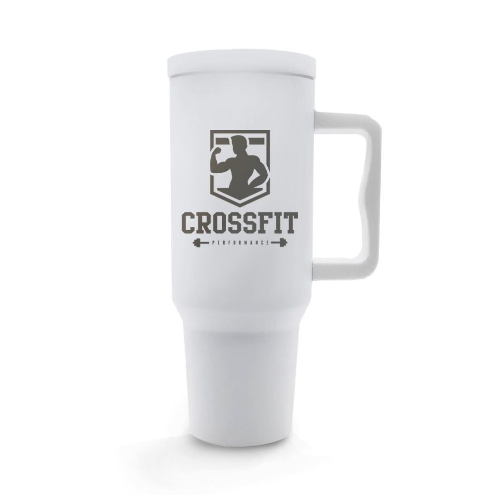 Copos Térmicos Modelo Quench Pro Tampa Lisa Gravação Frontal 1200ml Branco