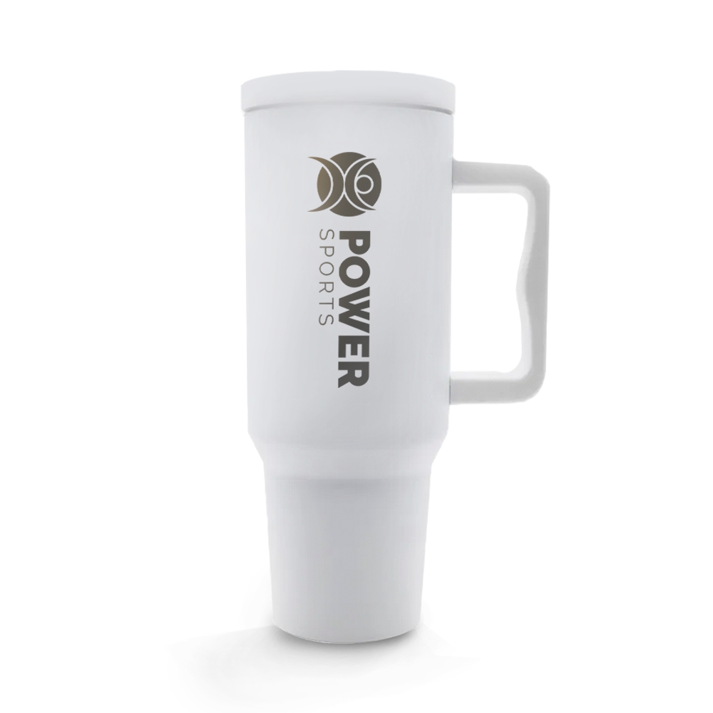 Copos Térmicos Modelo Quench Pro Tampa Lisa Gravação Frontal 1200ml Branco