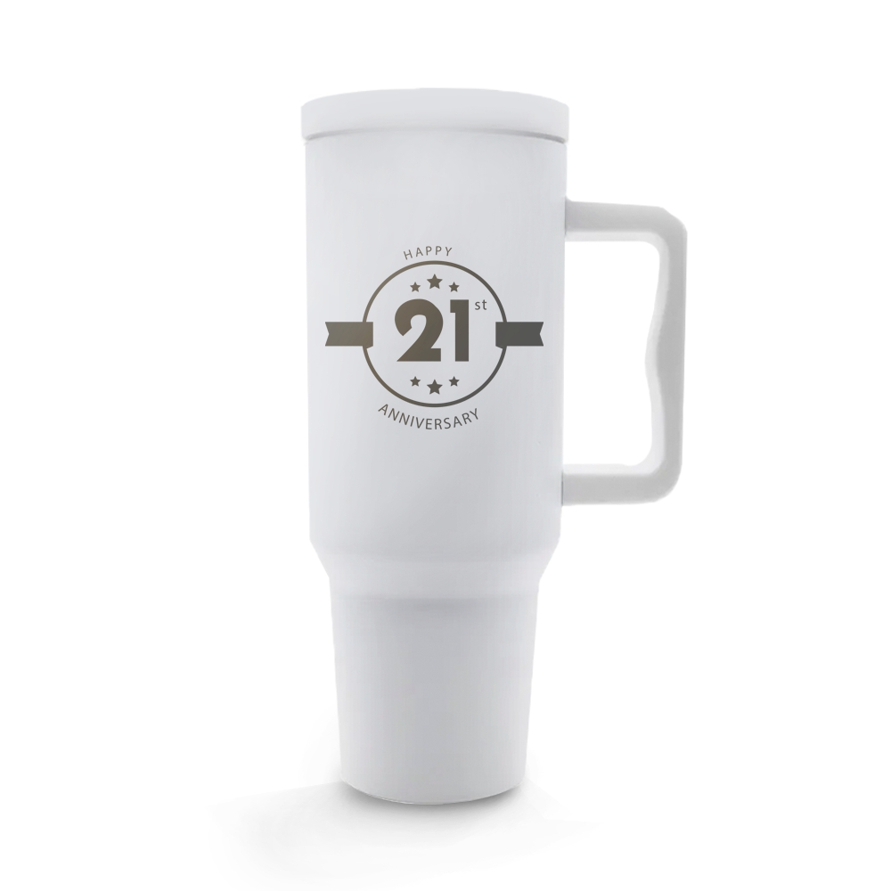 Copos Térmicos Modelo Quench Pro Tampa Lisa Gravação Frontal 1200ml Branco