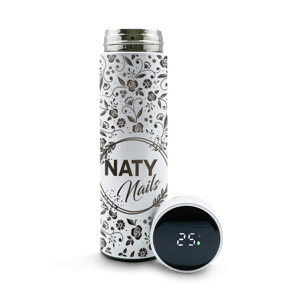 Garrafa De Aço Inox Térmica Modelo Termómetro Led Gravação Frontal 500ml (Branca)