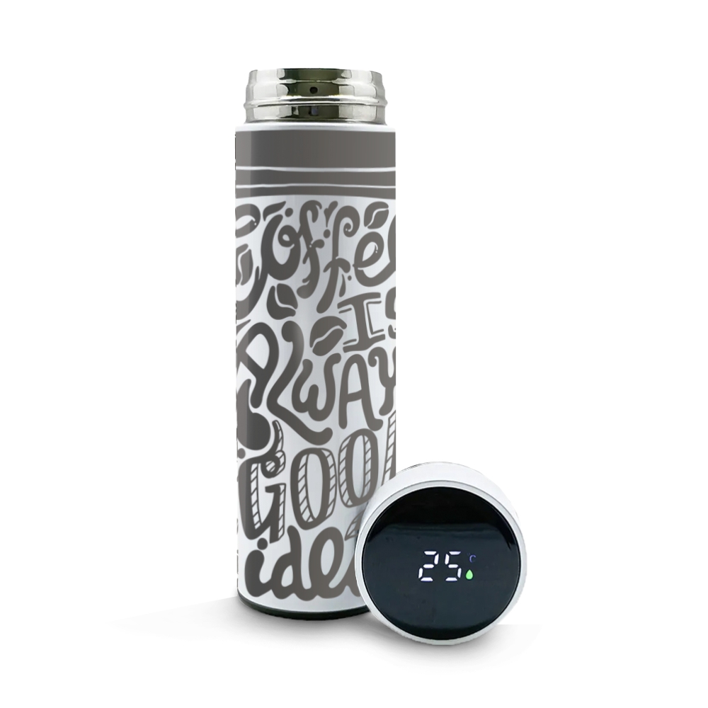 Garrafa De Aço Inox Térmica Modelo Termómetro Led Gravação 360 (Branca)
