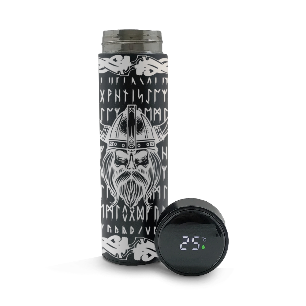 Garrafa De Aço Inox Térmica Modelo Termómetro Led Gravação Frontal 500ml (Preta)