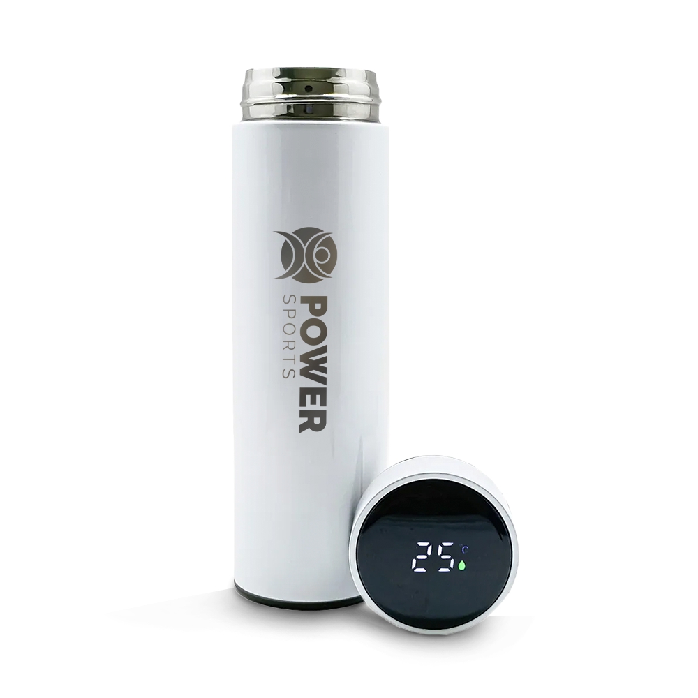 Garrafa De Aço Inox Térmica Modelo Termómetro Led Gravação Frontal 500ml (Branca)