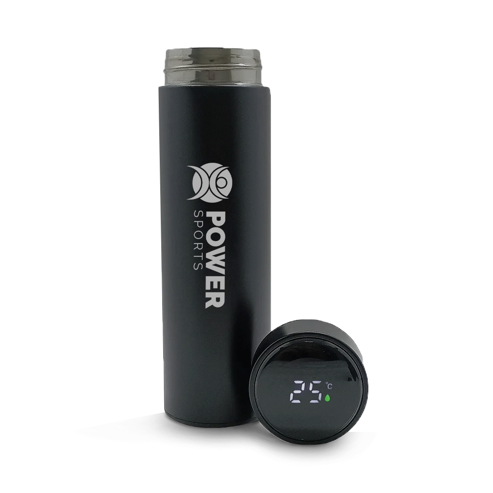 Garrafa De Aço Inox Térmica Modelo Termómetro Led Gravação Frontal 500ml (Preta)