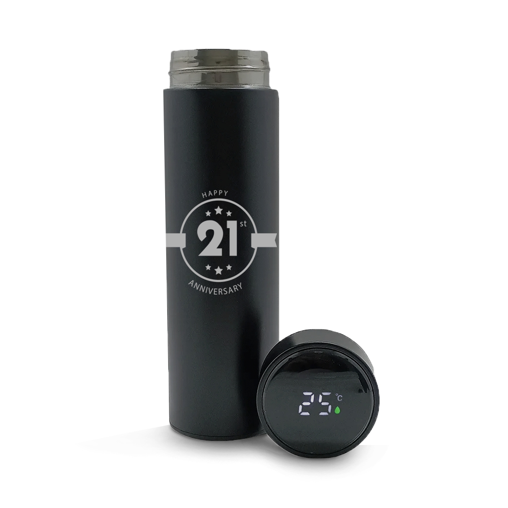 Garrafa De Aço Inox Térmica Modelo Termómetro Led Gravação Frontal 500ml (Preta)