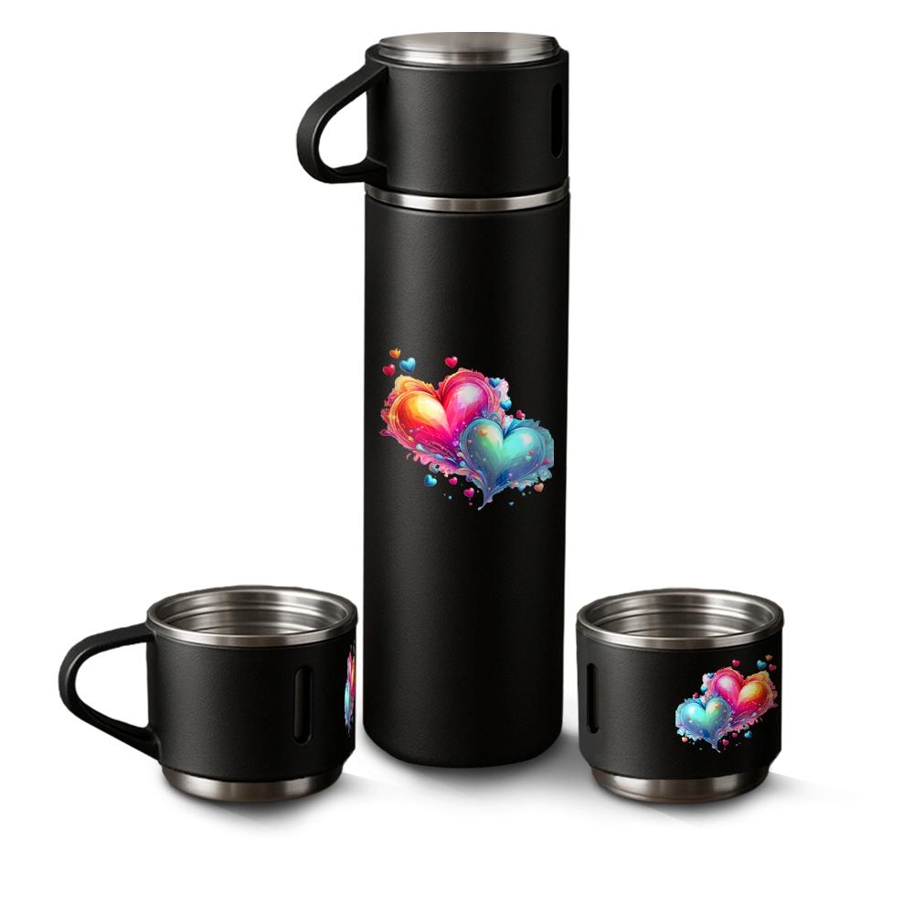 Kit Garrafa Térmica Com 3 Xícaras Com Dtf Uv Preta