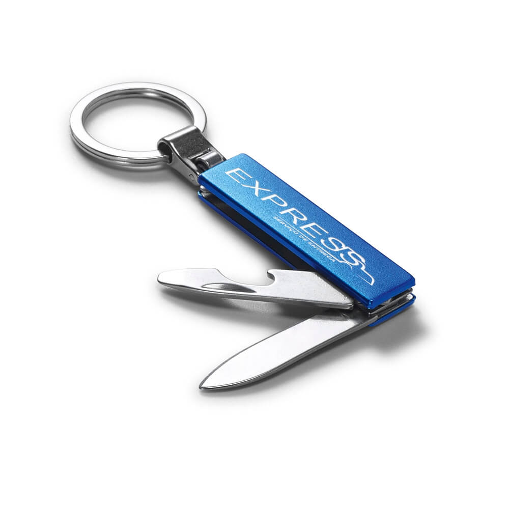 Chaveiro Gravação A Laser Metal Multifunção Com Canivete Quadrado Azul