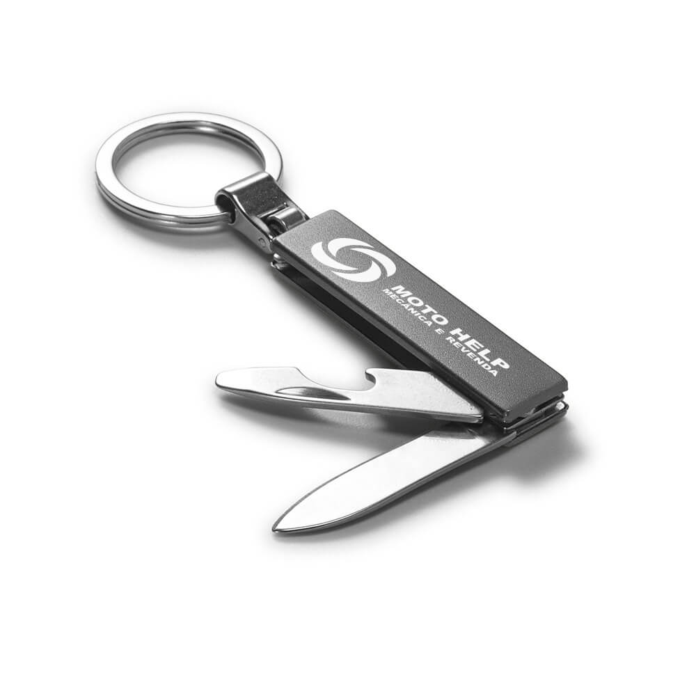 Chaveiro Gravação A Laser Metal Multifunção Com Canivete Quadrado Preto