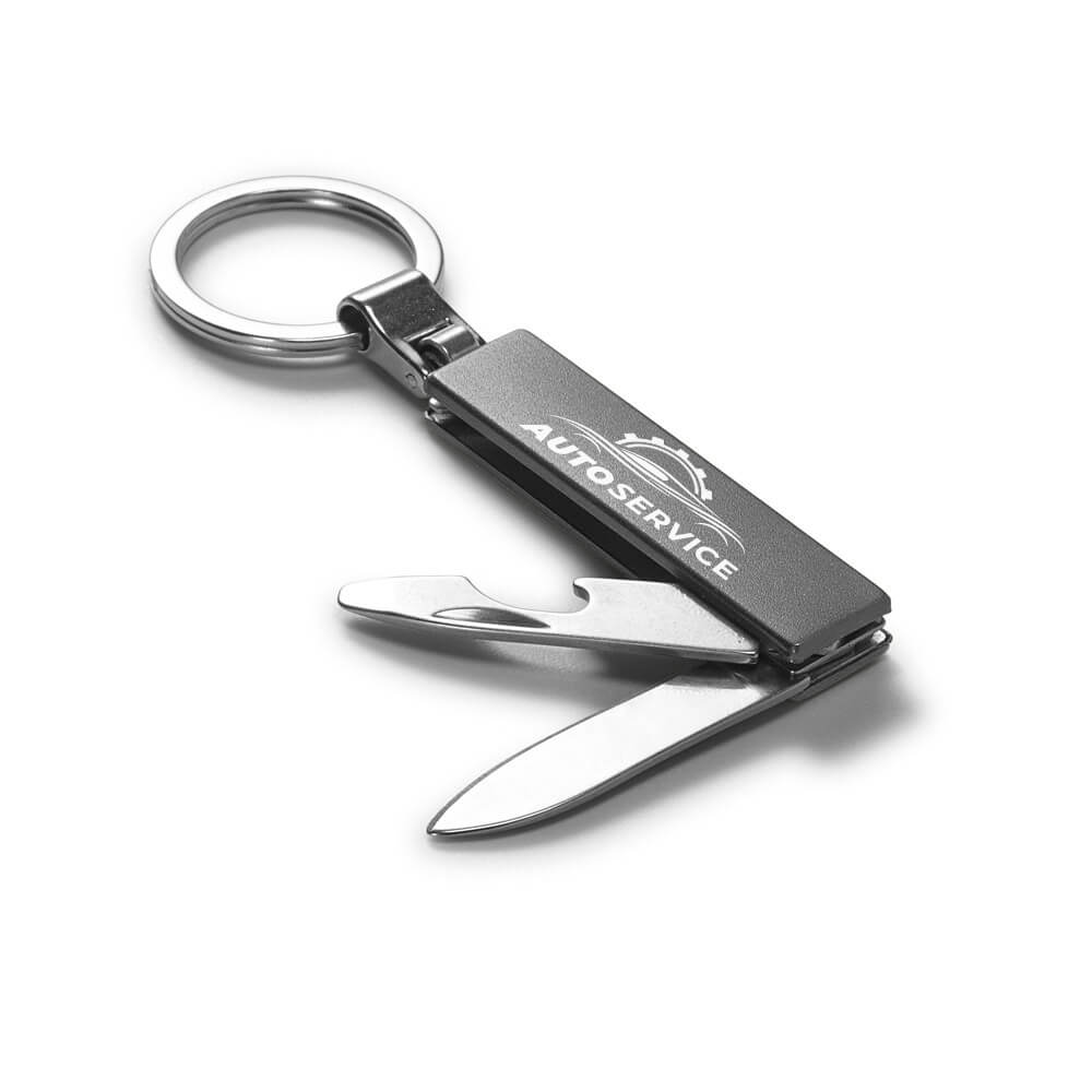 Chaveiro Gravação A Laser Metal Multifunção Com Canivete Quadrado Preto