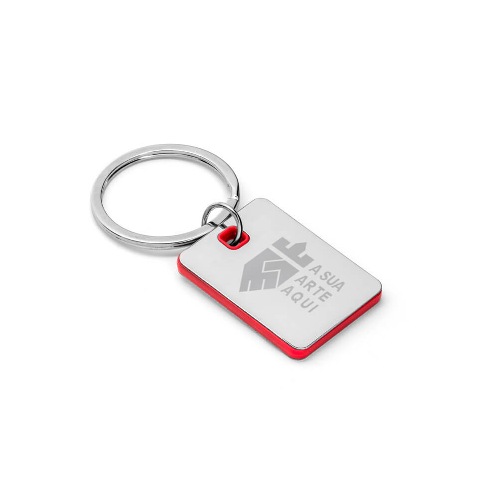 Chaveiro Gravação A Laser Metal Modelo Plaquinha Detalhe Vermelho