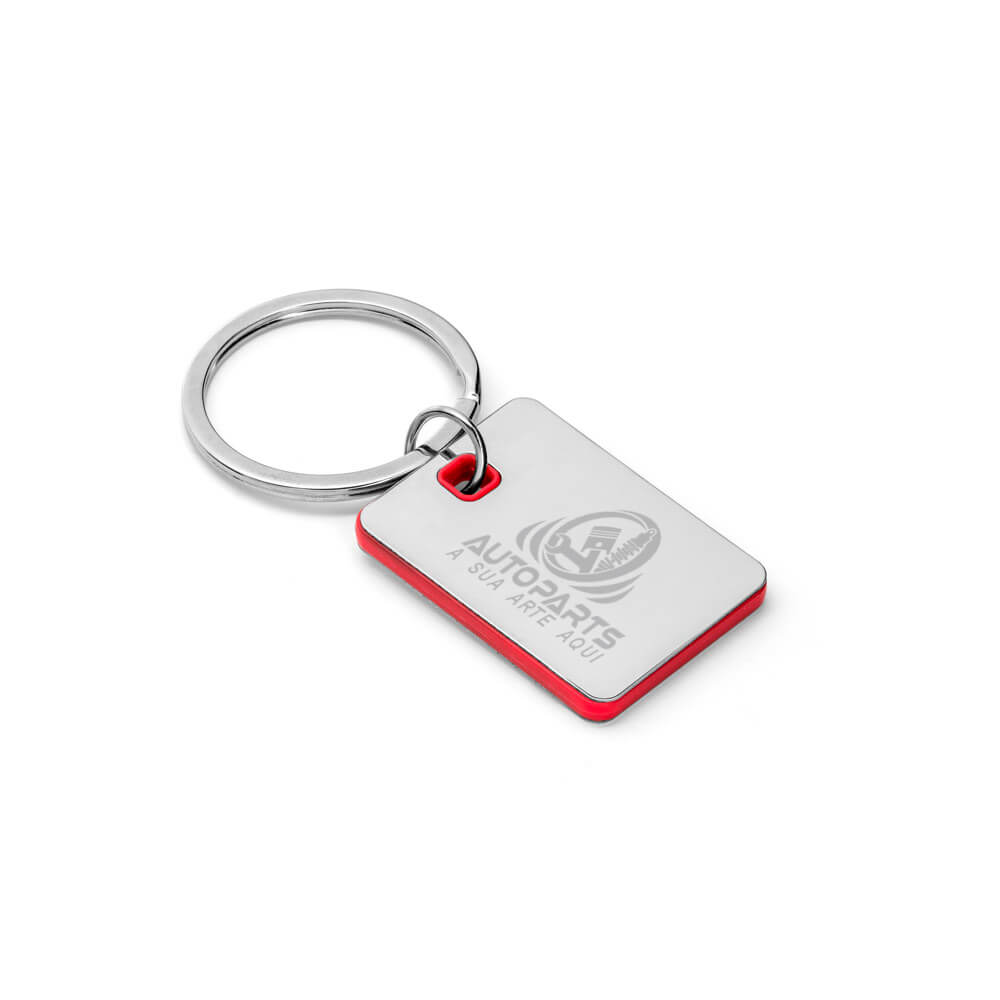 Chaveiro Gravação A Laser Metal Modelo Plaquinha Detalhe Vermelho