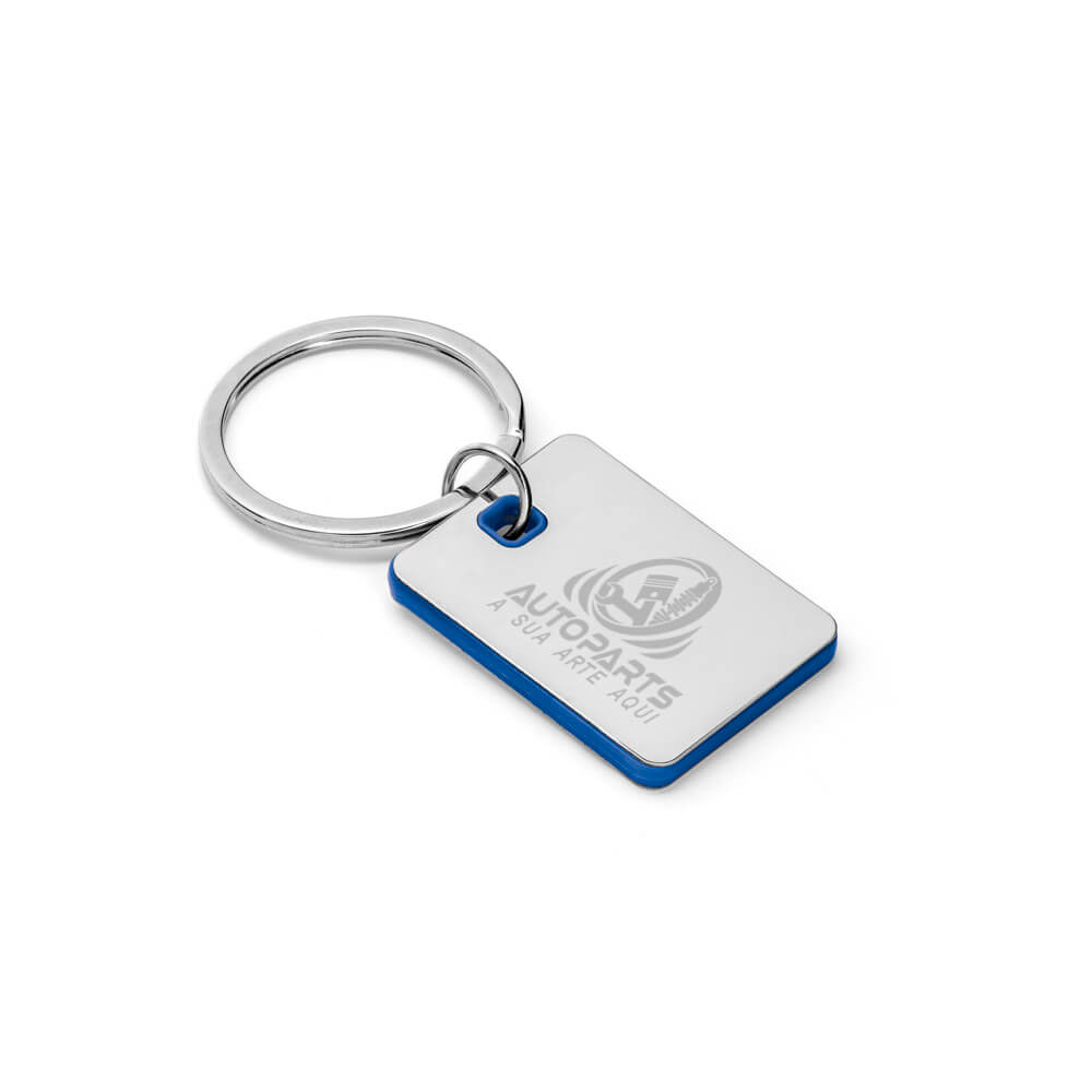 Chaveiro Gravação A Laser Metal Modelo Plaquinha Detalhe Azul