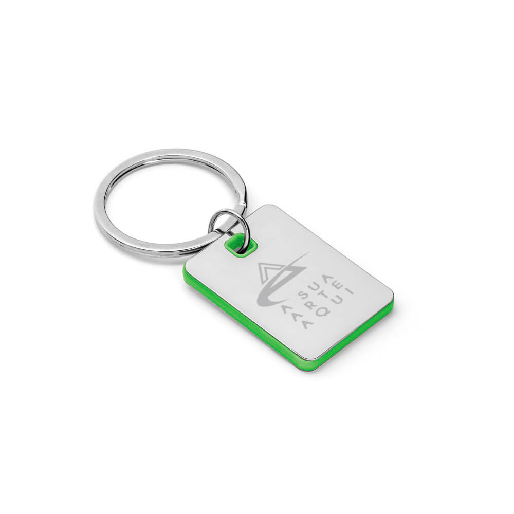 Chaveiro Gravação A Laser Metal Modelo Plaquinha Detalhe Verde