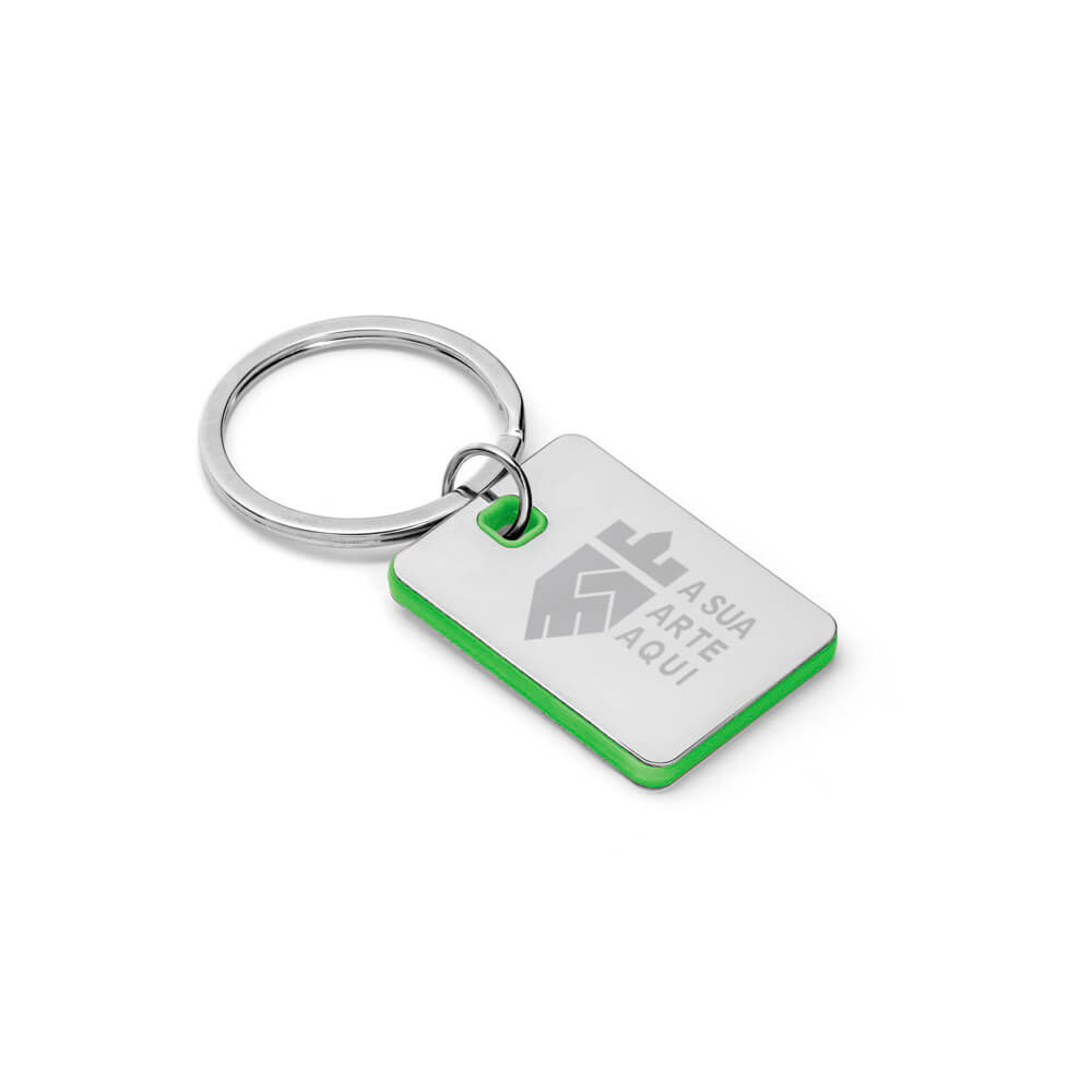 Chaveiro Gravação A Laser Metal Modelo Plaquinha Detalhe Verde
