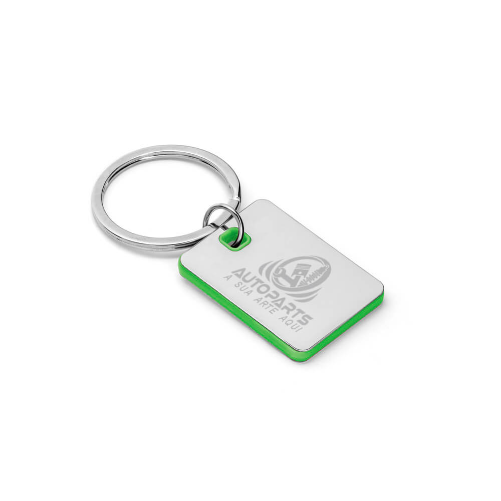 Chaveiro Gravação A Laser Metal Modelo Plaquinha Detalhe Verde