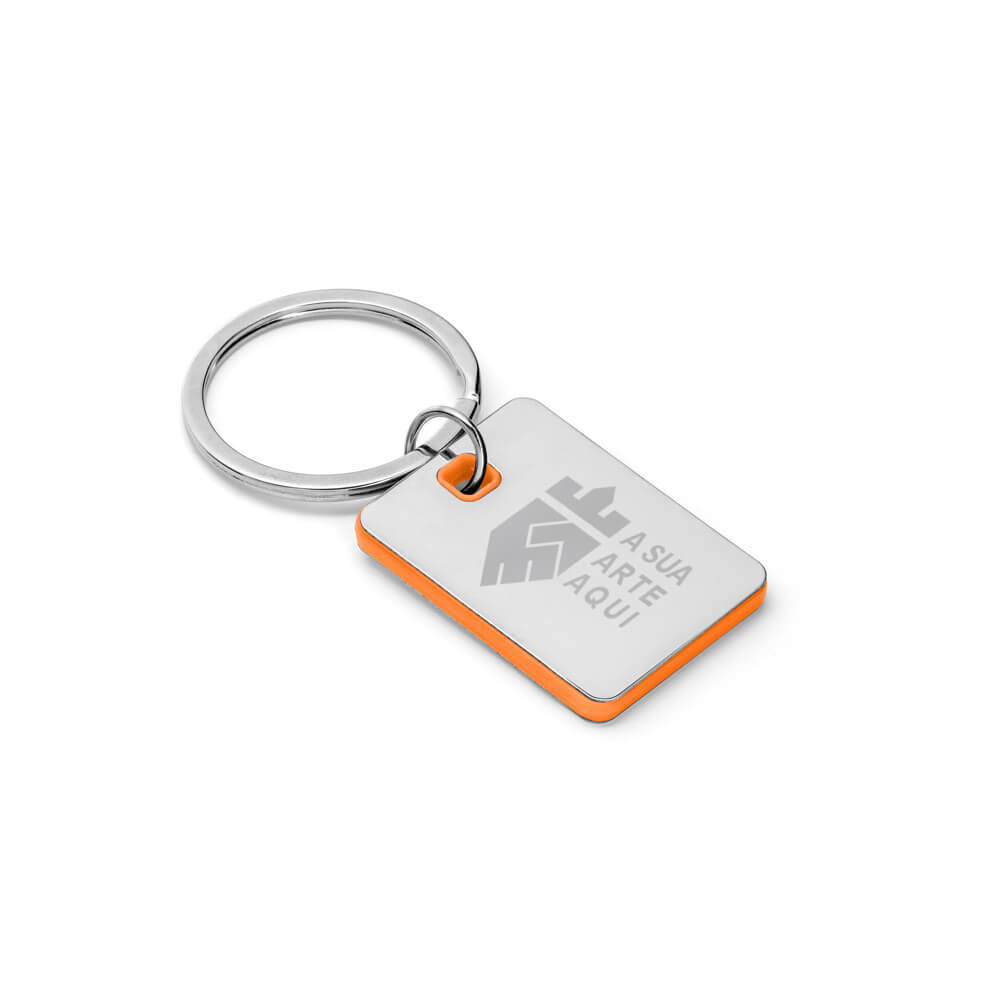 Chaveiro Gravação A Laser Metal Modelo Plaquinha Detalhe Laranja