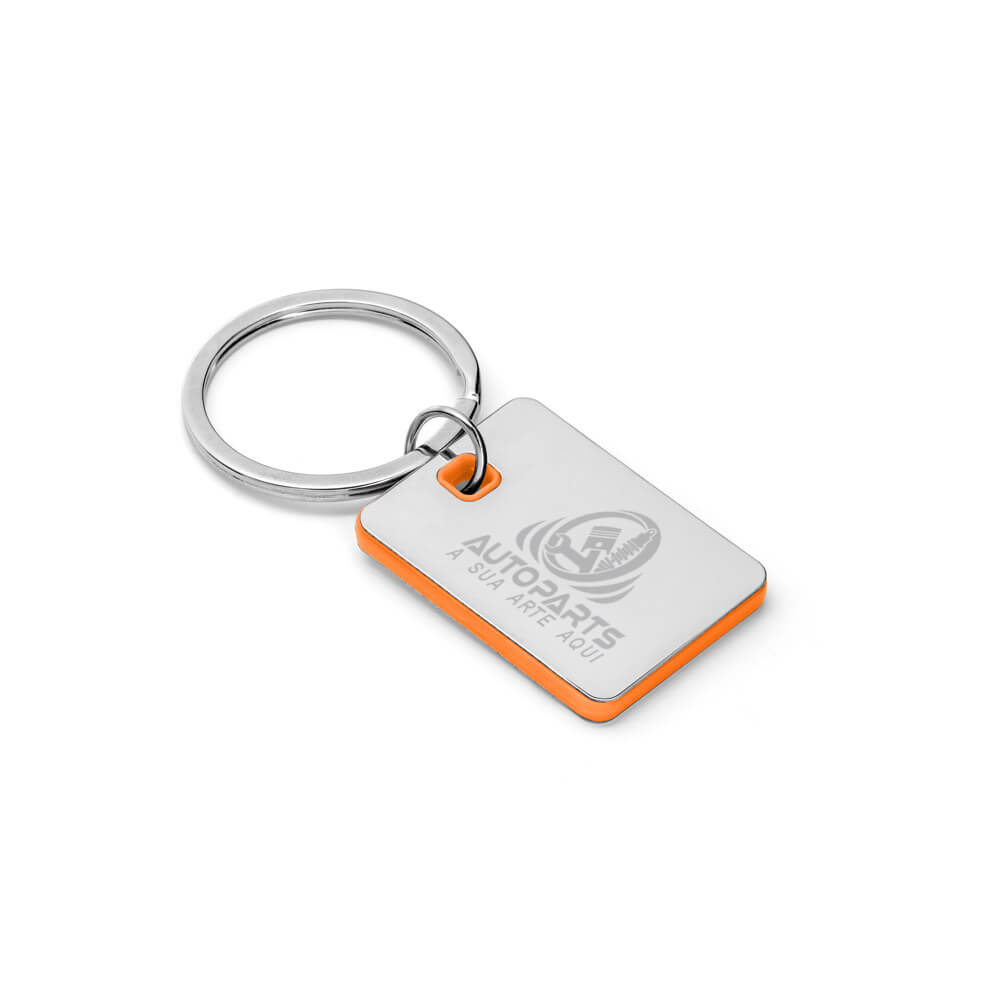 Chaveiro Gravação A Laser Metal Modelo Plaquinha Detalhe Laranja