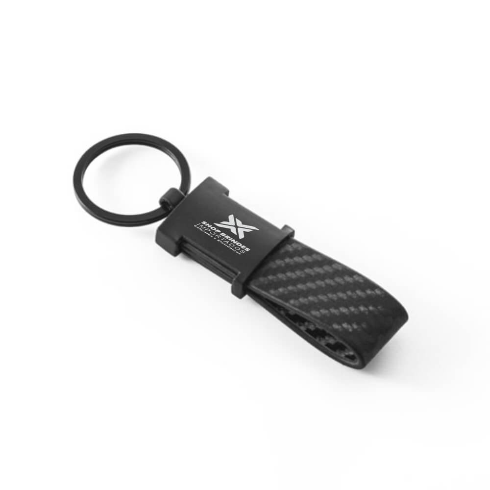 Chaveiro Gravação a Laser Couro Sintético Modelo Darth Com Fibra de Carbono Preto