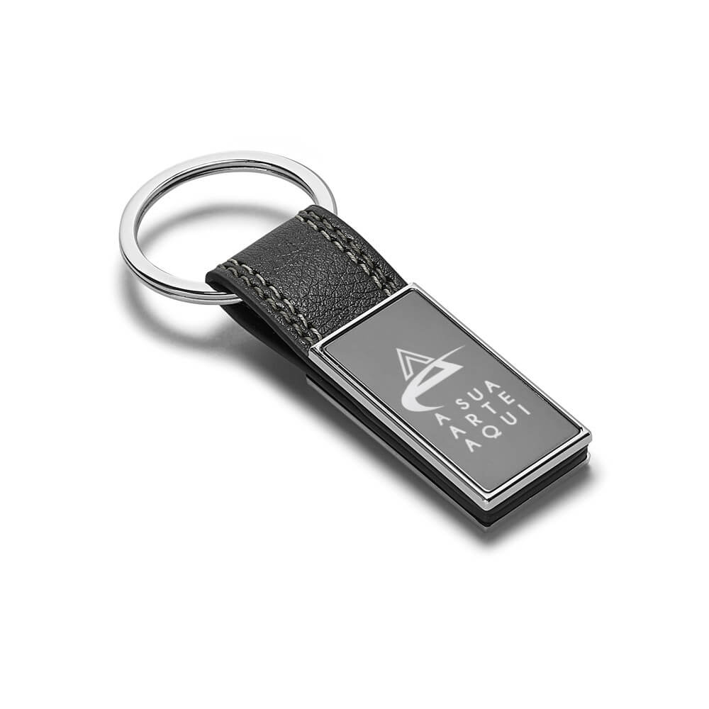 Chaveiro Gravação a Laser Couro Sintético Modelo Bale Com Fibra de Carbono Detalhe Cinza
