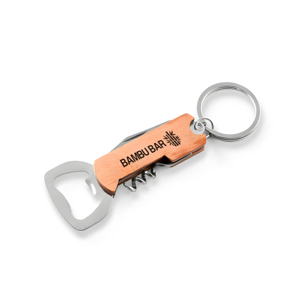 Abridor Gravação A Laser Bambu Modelo Saca Rolhas Com Canivete