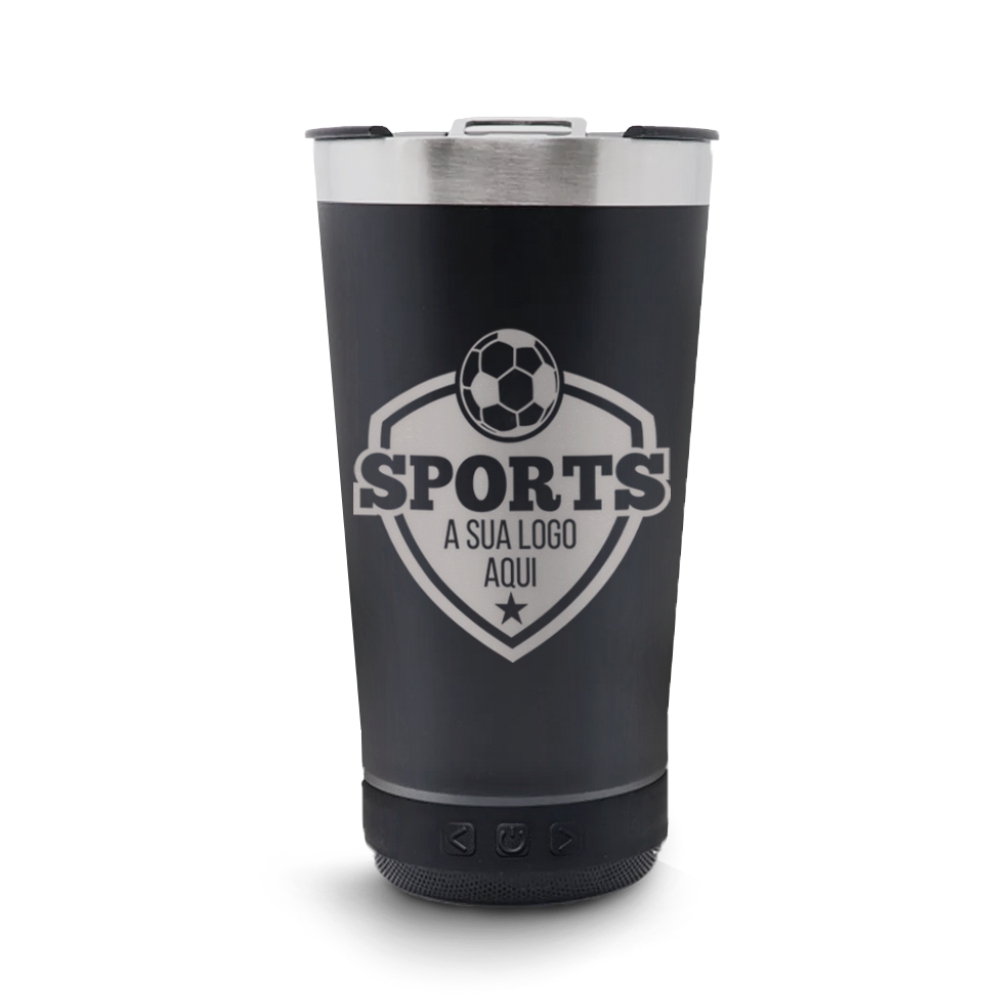 Copo Térmico Com Abridor e Som 420ml Preto