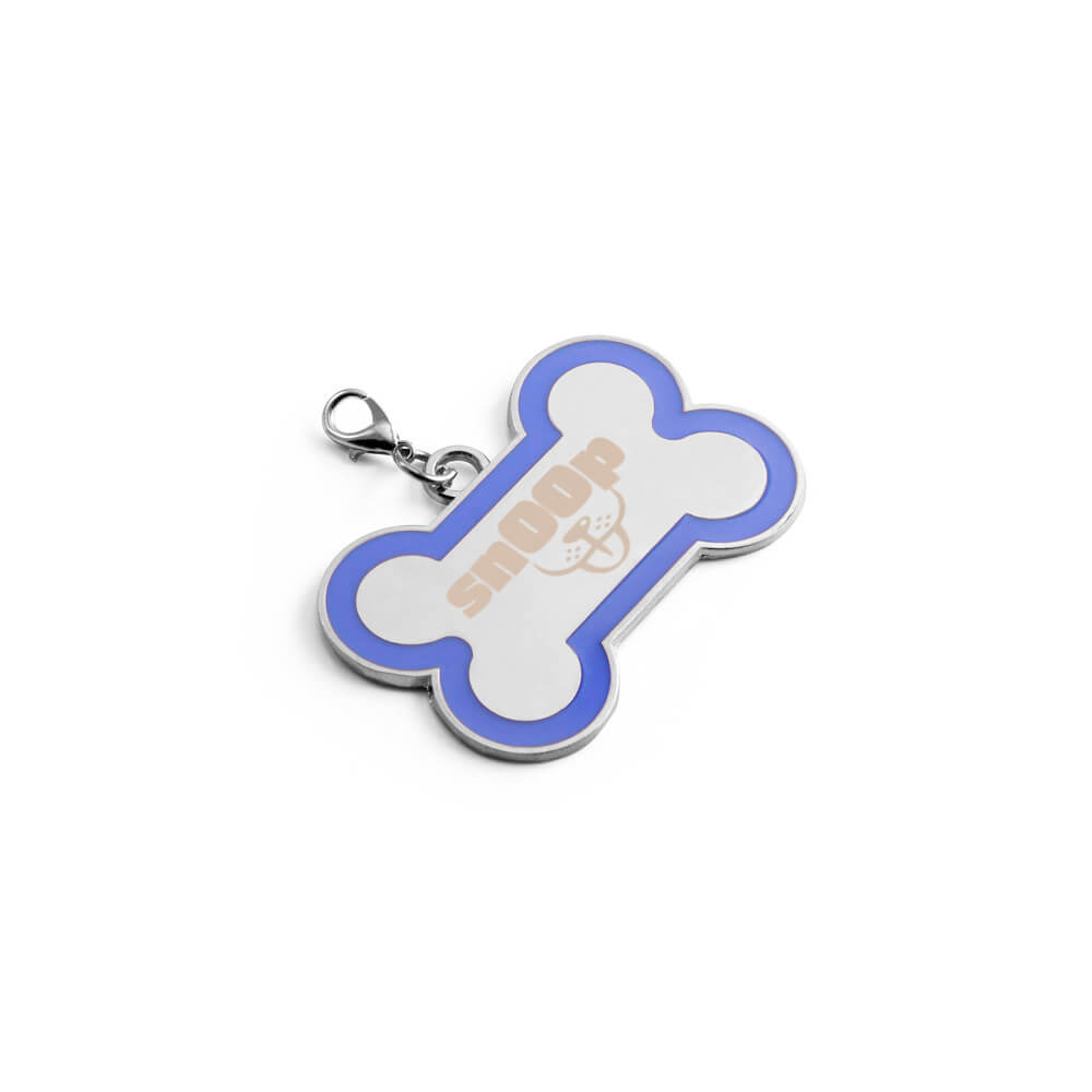 Chaveiro Gravação A Laser Metal Modelo Osso Com Detalhe Em Abs Azul
