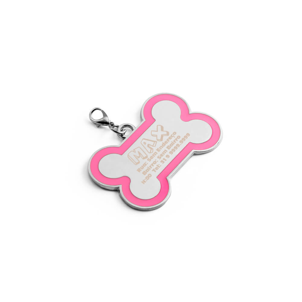 Chaveiro Gravação A Laser Metal Modelo Osso Com Detalhe Em Abs Rosa