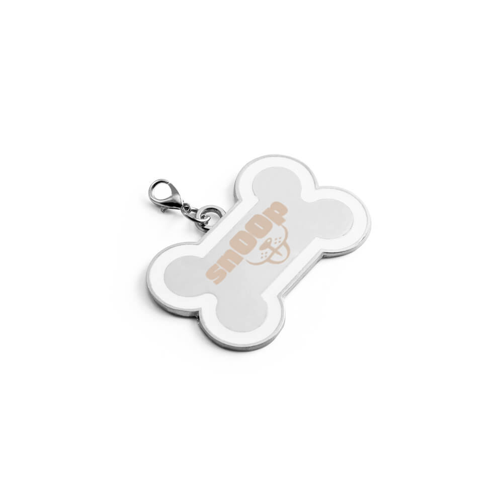 Chaveiro Gravação A Laser Metal Modelo Osso Com Detalhe Em Abs Branco