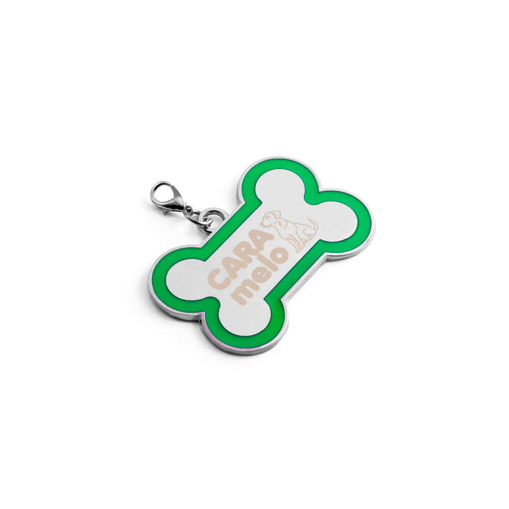 Chaveiro Gravação A Laser Metal Modelo Osso Com Detalhe Em Abs Verde