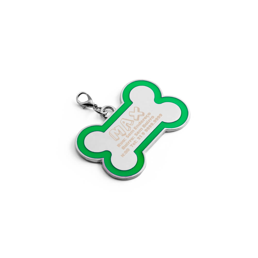 Chaveiro Gravação A Laser Metal Modelo Osso Com Detalhe Em Abs Verde