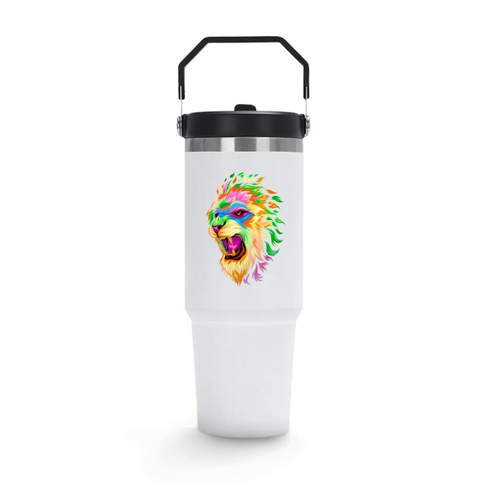 Copos Térmicos Modelo Alça Sextavada Com Tampa Adesivo Dtf Uv 900ml Branco