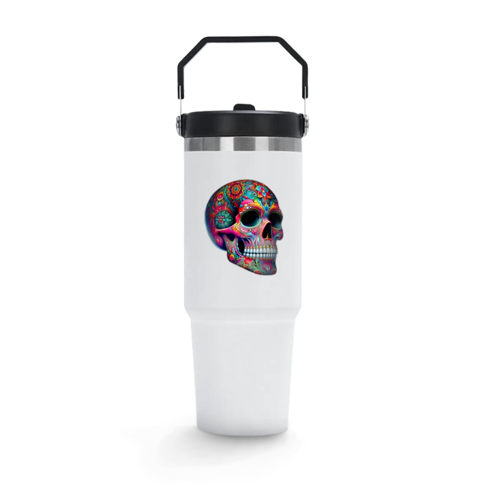 Copos Térmicos Modelo Alça Sextavada Com Tampa Adesivo Dtf Uv 900ml Branco