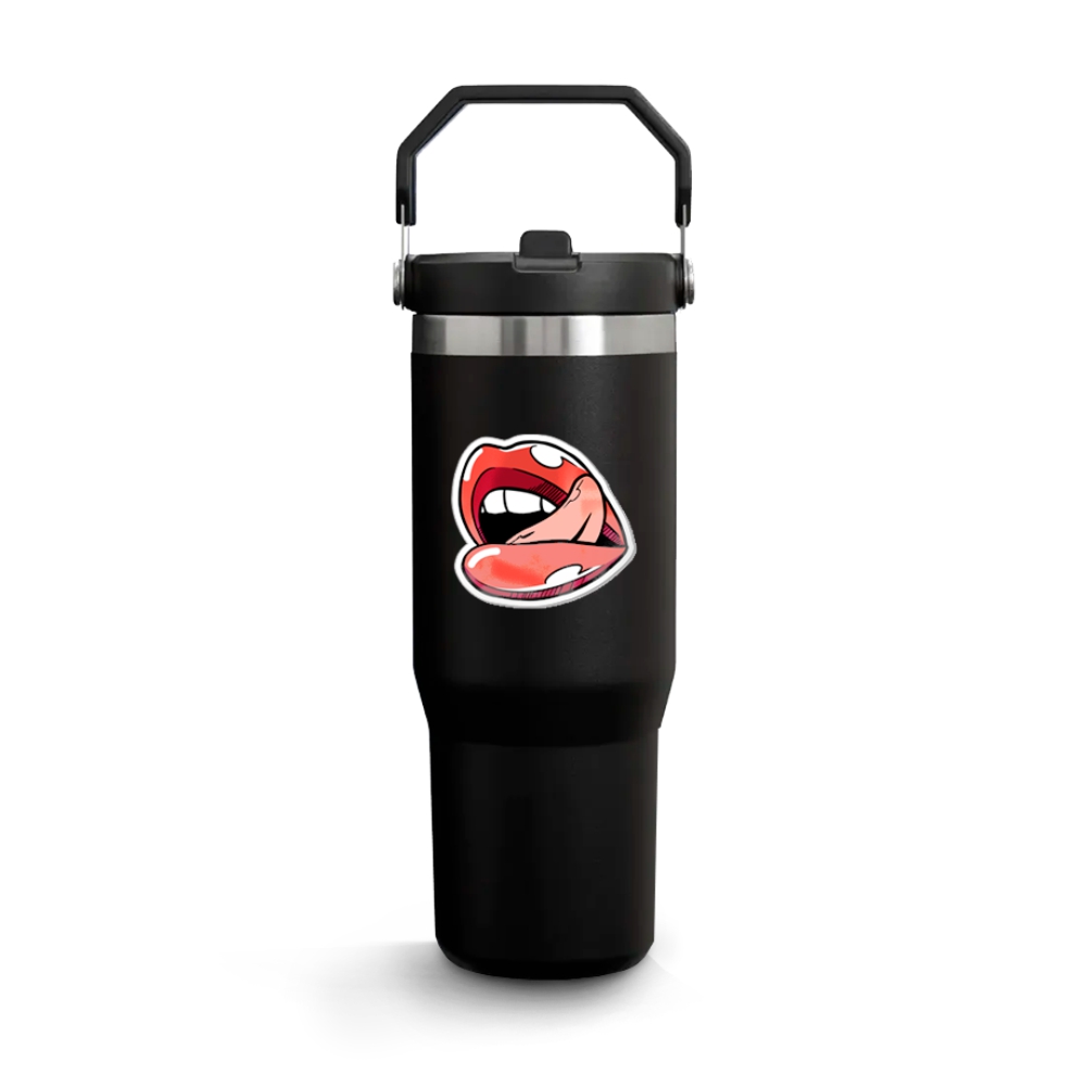 Copos Térmicos Modelo Alça Sextavada Com Tampa Adesivo Dtf Uv 900ml Preto