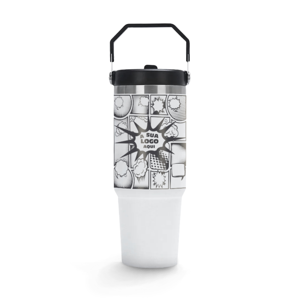 Copos Térmicos Modelo Alça Sextavada Com Tampa Gravação 360 900ml Branco