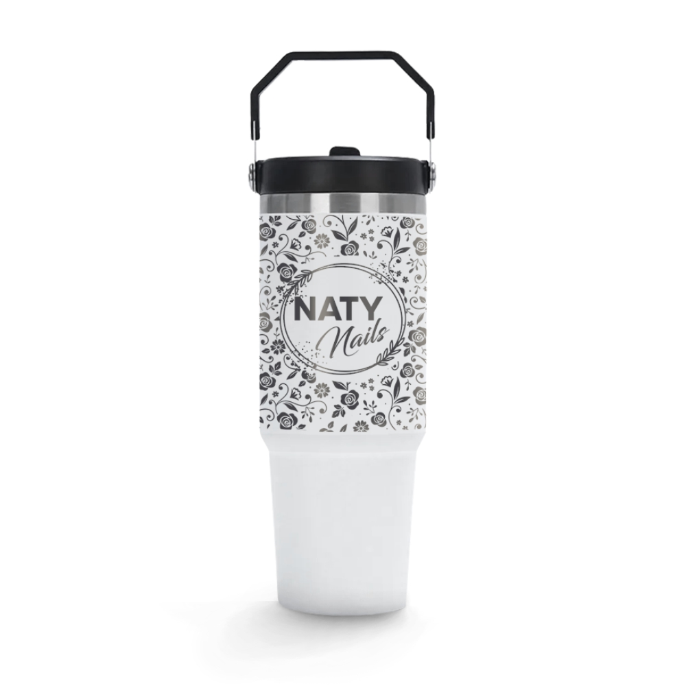 Copos Térmicos Modelo Alça Sextavada Com Tampa Gravação 360 900ml Branco