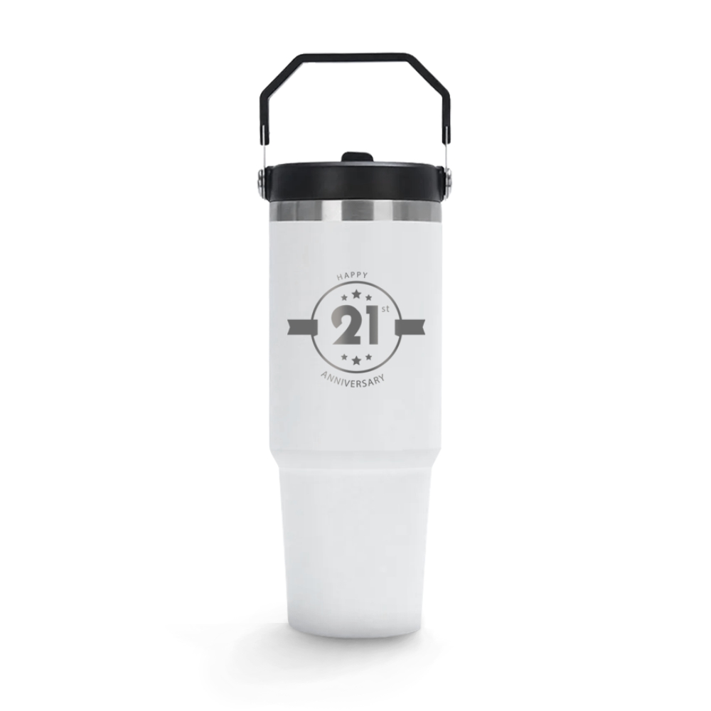 Copos Térmicos Modelo Alça Sextavada Com Tampa Gravação Frontal 900ml Branco