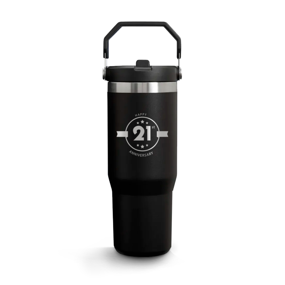 Copos Térmicos Modelo Alça Sextavada Com Tampa Gravação Frontal 900ml Preto