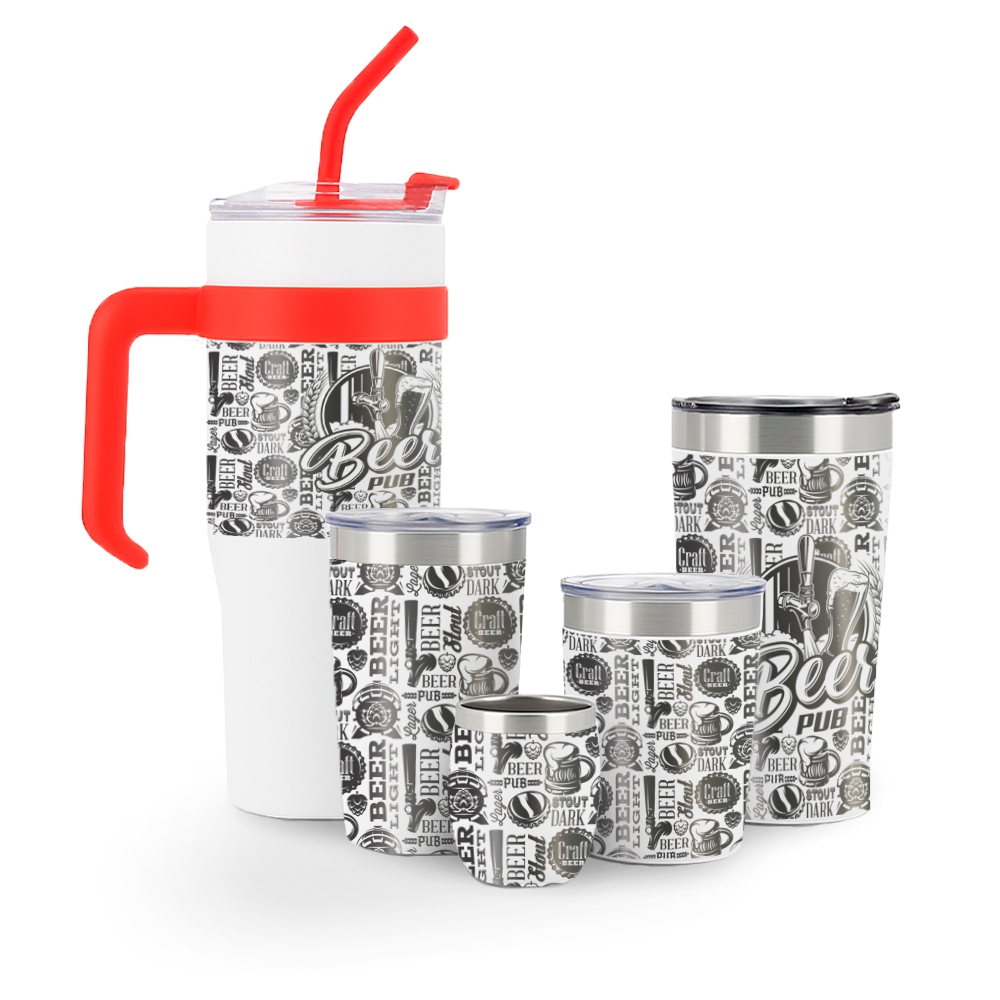 Kit Copos Térmicos Estilo Virginia 5x1 Gravação 360 (Branco)