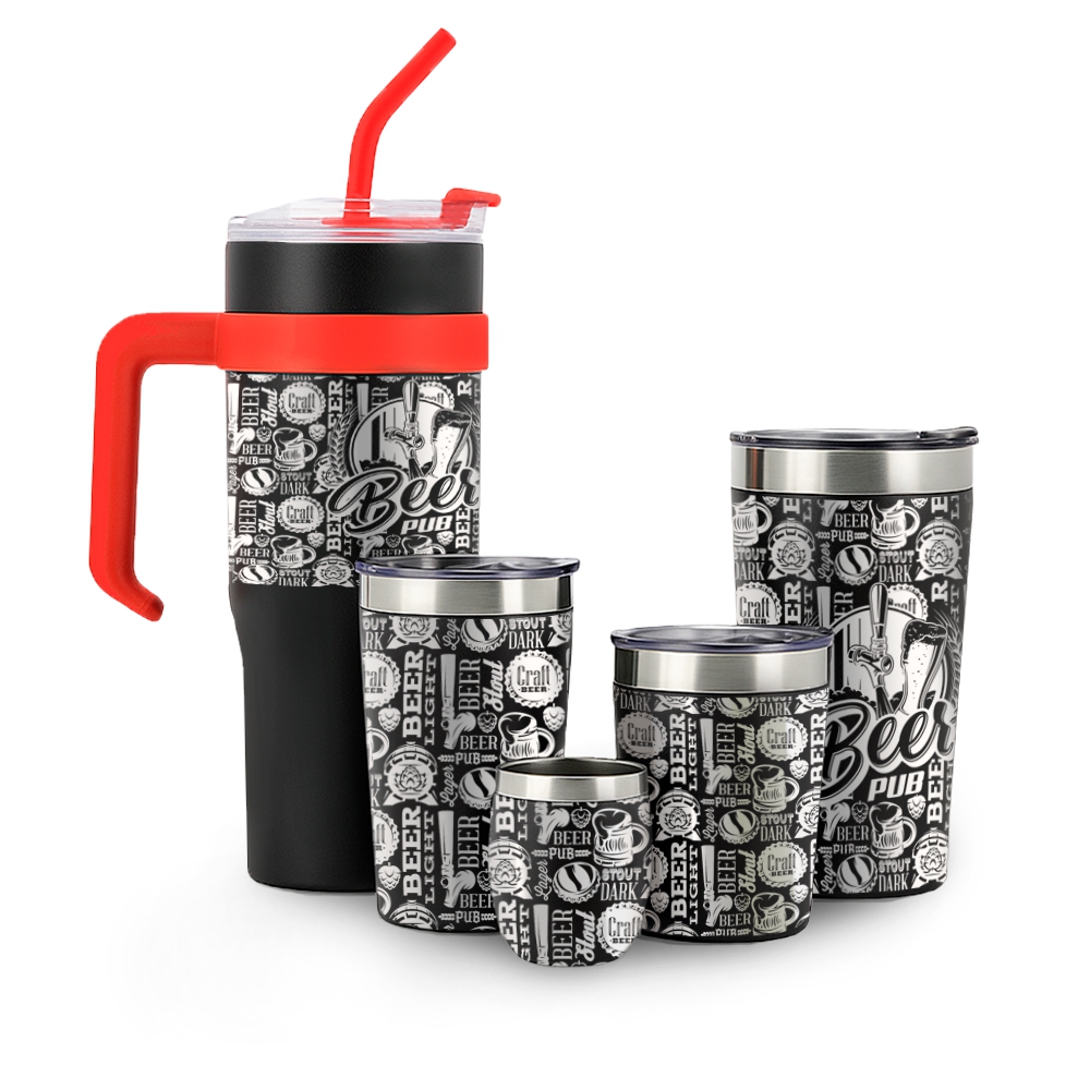 Kit Copos Térmicos Estilo Virginia 5x1 Gravação 360 (Preto)