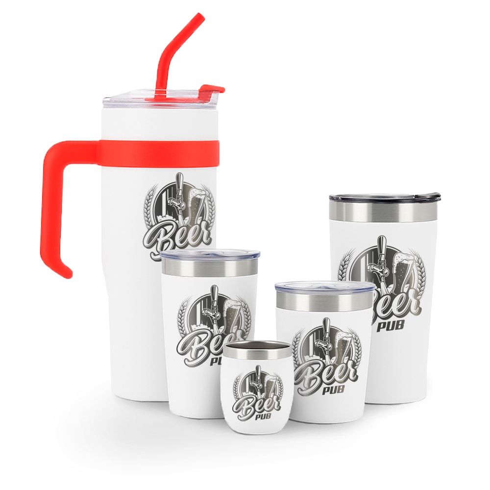 Kit Copos Térmicos Estilo Virginia 5x1 Gravação Frontal (Branco)