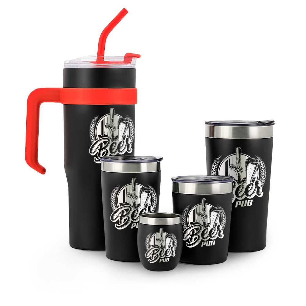 Kit Copos Térmicos Estilo Virginia 5x1 Gravação Frontal (Preto)