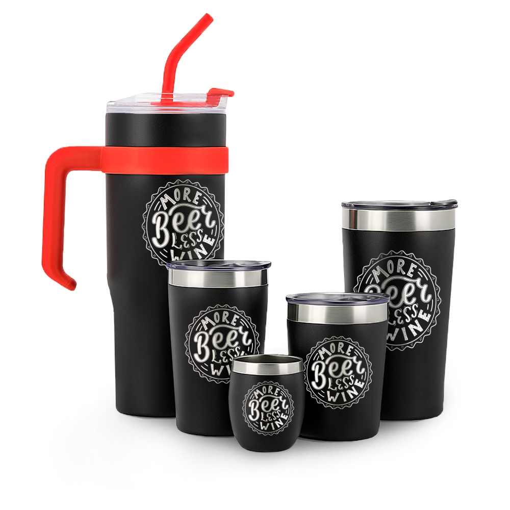 Kit Copos Térmicos Estilo Virginia 5x1 Gravação Frontal (Preto)