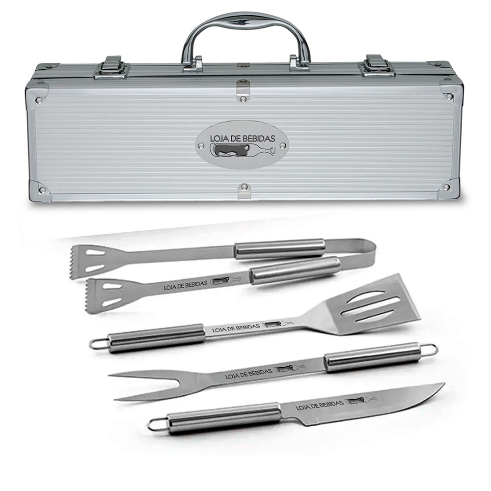 Kit Churrasco Maleta De Aluminio 4 Peças