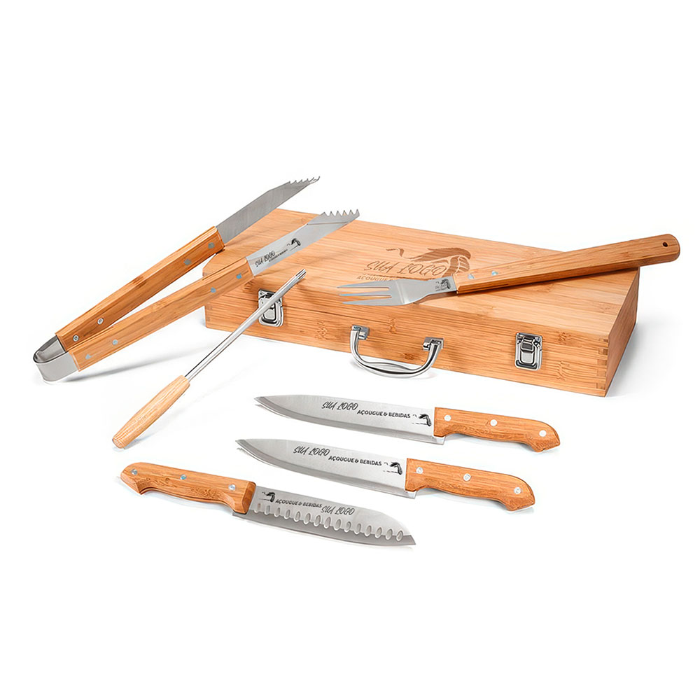 Kit Churrasco Estojo De Bambu 6 Peças