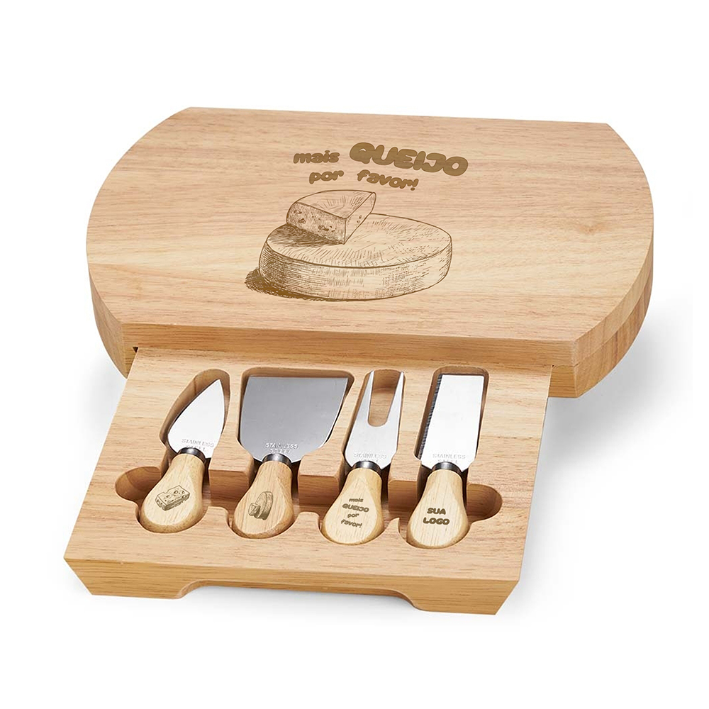 Kit Queijo: Estojo Gaveta Com 4 Peças