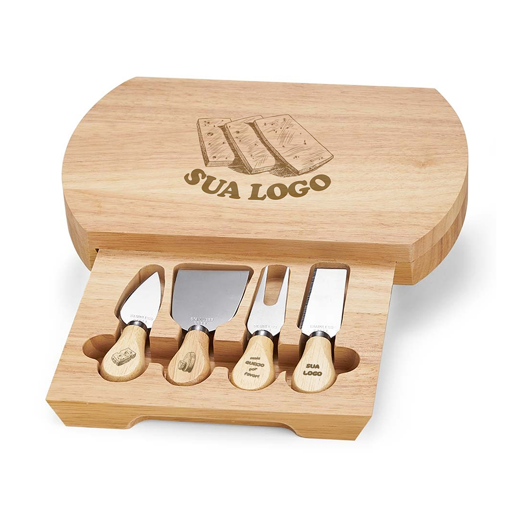 Kit Queijo: Estojo Gaveta Com 4 Peças