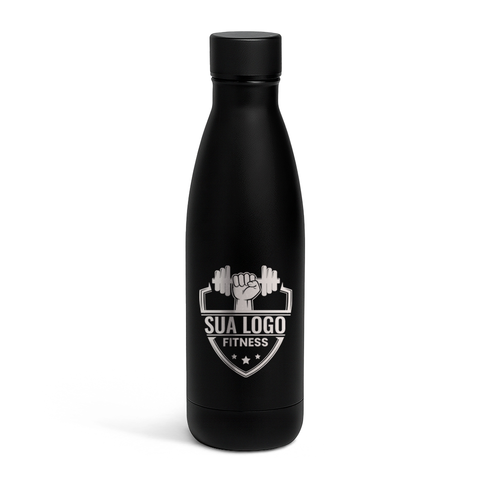 Garrafa De Aço Inox Térmica Modelo Buffon Gravação Frontal (Preta)