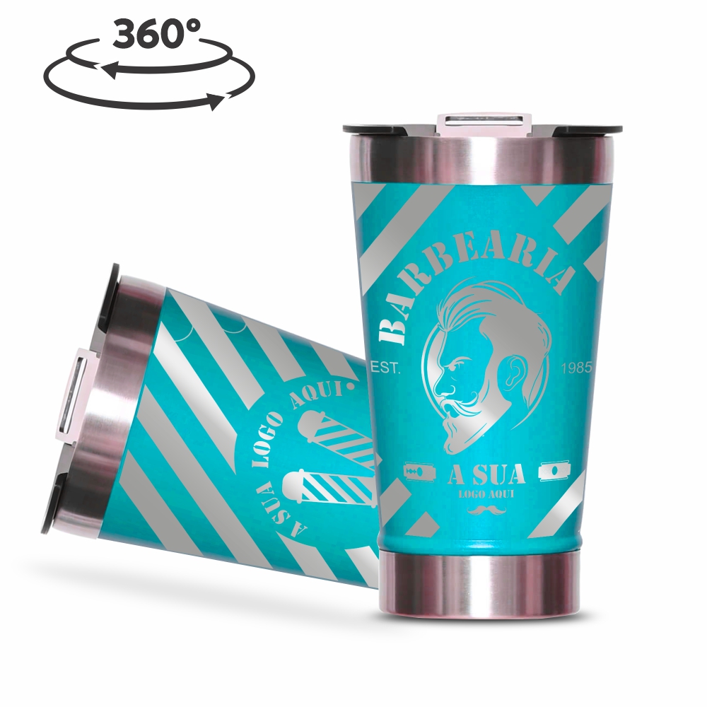 Copo Térmico com Abridor Parede Dupla e Aço 470ml Azul Tifanny